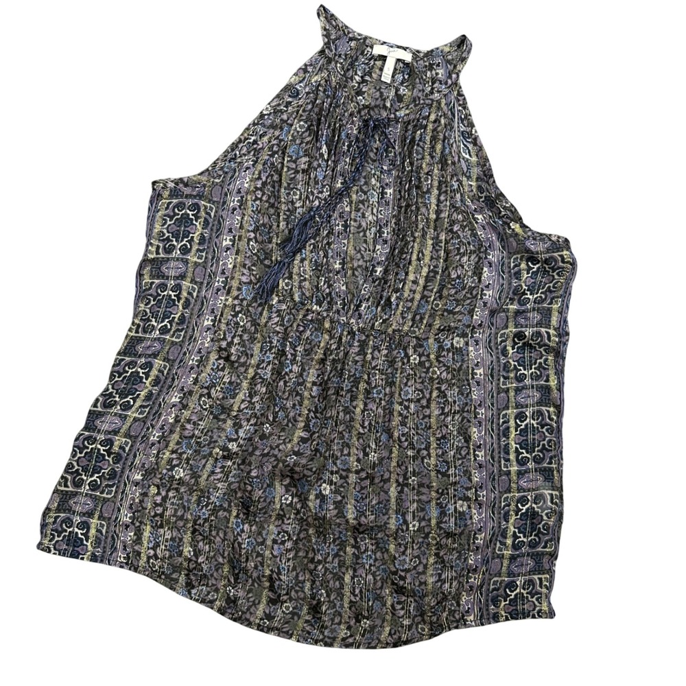 Joie Silk Sleeveless Metallic Thread Keyhole Blouse‎ Tank Purple Size S